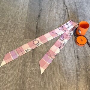 Hermes Pink and Purple Silk Twilly Scarf